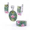 Set Pink lotus cercei, inel (56), pandantiv, argint 925 rodiat