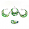Verde floresta set earrings, ring (58), pendant, 925 rhodium-plated silver