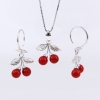 Set Cherry cu perle Swarovski red coral, cercei, lant, pandantiv, argint 925 rodiat