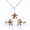 Set Star cu cristale Swarovski Golden Shadow, cercei, lant, pandantiv, argint 925 rodiat