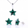 Set Star cu cristale Swarovski Emerald, cercei, lant, pandantiv, argint 925 rodiat