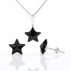 Set Star cu cristale Swarovski Jet, cercei, lant, pandantiv, argint 925 rodiat