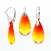 Set Fancy drop cu cristale Swarovski Fireopal, cercei, pandantiv, argint 925 rodiat