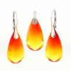 Set Fancy drop cu cristale Swarovski Fireopal, cercei, pandantiv, argint 925 rodiat