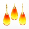 Set Fancy drop cu cristale Swarovski Fireopal, cercei, pandantiv, argint 925 placat cu aur de 24k