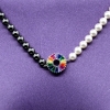 Colier cu perle rotunde Swarovski White si Black, link multicolor argint 925 rodiat, 44cm