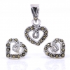 Set Inima cu marcasite, cercei, pandantiv, argint 925