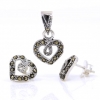 Set Inima cu marcasite, cercei, pandantiv, argint 925