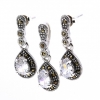 Set Picatura cu marcasite, cercei, pandantiv, argint 925, alb transparent