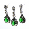 Set Picatura cu marcasite, cercei, pandantiv, argint 925, verde moss