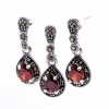 Set Picatura cu marcasite, cercei, pandantiv, argint 925, rosu magma