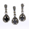 Set Picatura cu marcasite, cercei, pandantiv, argint 925, negru jet