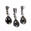 Set Picatura cu marcasite, cercei, pandantiv, argint 925, negru jet