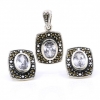 Set Dreptunghi cu marcasite, cercei, pandantiv, argint 925, alb transparent