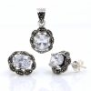 Set Oval cu marcasite, cercei, pandantiv, argint 925, alb transparent