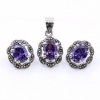 Set Oval cu marcasite, cercei, pandantiv, argint 925, mov