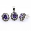 Set Oval cu marcasite, cercei, pandantiv, argint 925, mov
