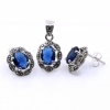 Set Oval cu marcasite, cercei, pandantiv, argint 925, albastru navy