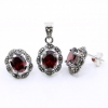 Set Oval cu marcasite, cercei, pandantiv, argint 925, rosu magma