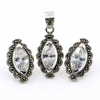 Set Marquise cu marcasite, cercei, pandantiv, argint 925, alb transparent