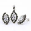 Set Marquise cu marcasite, cercei, pandantiv, argint 925, alb transparent