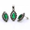 Set Marquise cu marcasite, cercei, pandantiv, argint 925, verde emerald