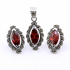 Set Marquise cu marcasite, cercei, pandantiv, argint 925, rosu magma