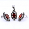 Set Marquise cu marcasite, cercei, pandantiv, argint 925, rosu magma