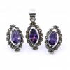 Set Marquise cu marcasite, cercei, pandantiv, argint 925, mov