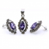Set Marquise cu marcasite, cercei, pandantiv, argint 925, mov