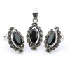 Set Marquise cu marcasite, cercei, pandantiv, argint 925, negru jet