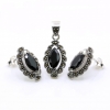 Set Marquise cu marcasite, cercei, pandantiv, argint 925, negru jet