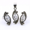 Set Marquise cu marcasite, cercei, pandantiv, argint 925, alb transparent