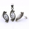 Set Marquise cu marcasite, cercei, pandantiv, argint 925, alb transparent