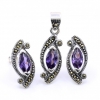Set Marquise cu marcasite, cercei, pandantiv, argint 925, mov