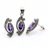 Set Marquise cu marcasite, cercei, pandantiv, argint 925, mov
