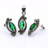 Set Marquise cu marcasite, cercei, pandantiv, argint 925, verde emerald
