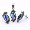Set Marquise cu marcasite, cercei, pandantiv, argint 925,  albastru navy