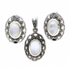 Set Oval cu marcasite si Sidef, cercei, pandantiv, argint 925, sidef