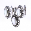 Set Oval cu marcasite si Sidef, cercei, pandantiv, argint 925, sidef