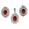 Set Oval cu marcasite, cercei, pandantiv, argint 925, rosu carneol
