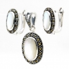 Set Oval cu marcasite si Sidef, cercei, pandantiv, argint 925, sidef