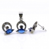 Set Hazel cu marcasite, cercei, pandantiv, argint 925, albastru navy