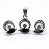 Set Hazel cu marcasite, cercei, pandantiv, argint 925, negru jet