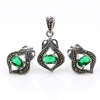 Set Lily cu marcasite, cercei, pandantiv, argint 925, verde emerald