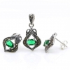Set Lily cu marcasite, cercei, pandantiv, argint 925, verde emerald