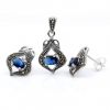 Set Lily cu marcasite, cercei, pandantiv, argint 925, albastru navy