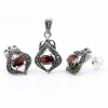 Set Lily cu marcasite, cercei, pandantiv, argint 925, rosu magma
