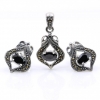 Set Lily cu marcasite, cercei, pandantiv, argint 925, negru jet