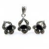 Set Gianna cu marcasite, cercei, pandantiv, argint 925, negru jet
